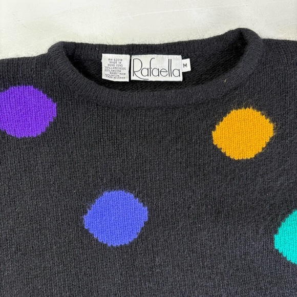 Vintage 90s lambs wool angora rabbit hair multicolor polkadot crewneck sweater M - Picture 8 of 14